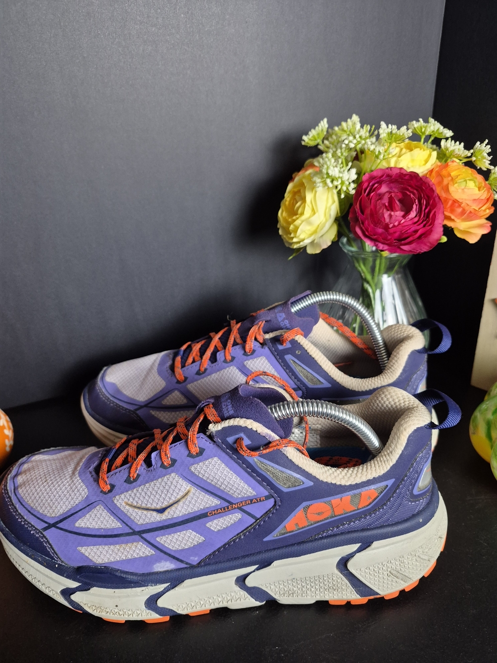 Hoka Womens Purple with Orange Accent Trail Sneakers.Size 9